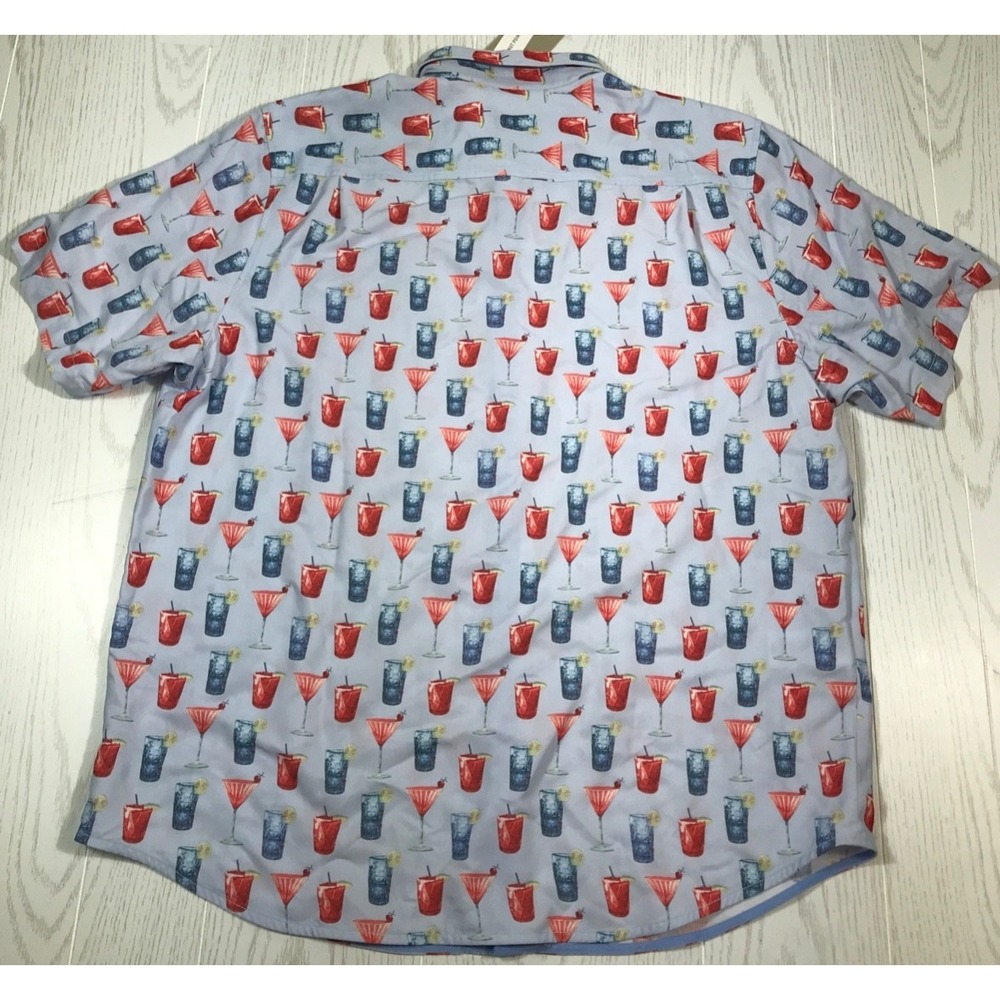 Tommy Bahama Hawaiian Shirt Mens XLT Short Sleeve Blue Chambray Cocktails New